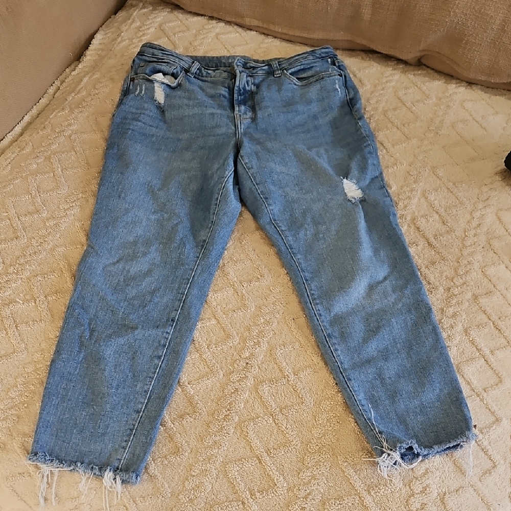 Old Navy OG Straight Women's Light Blue Distressed Ankle Jeans Size 14